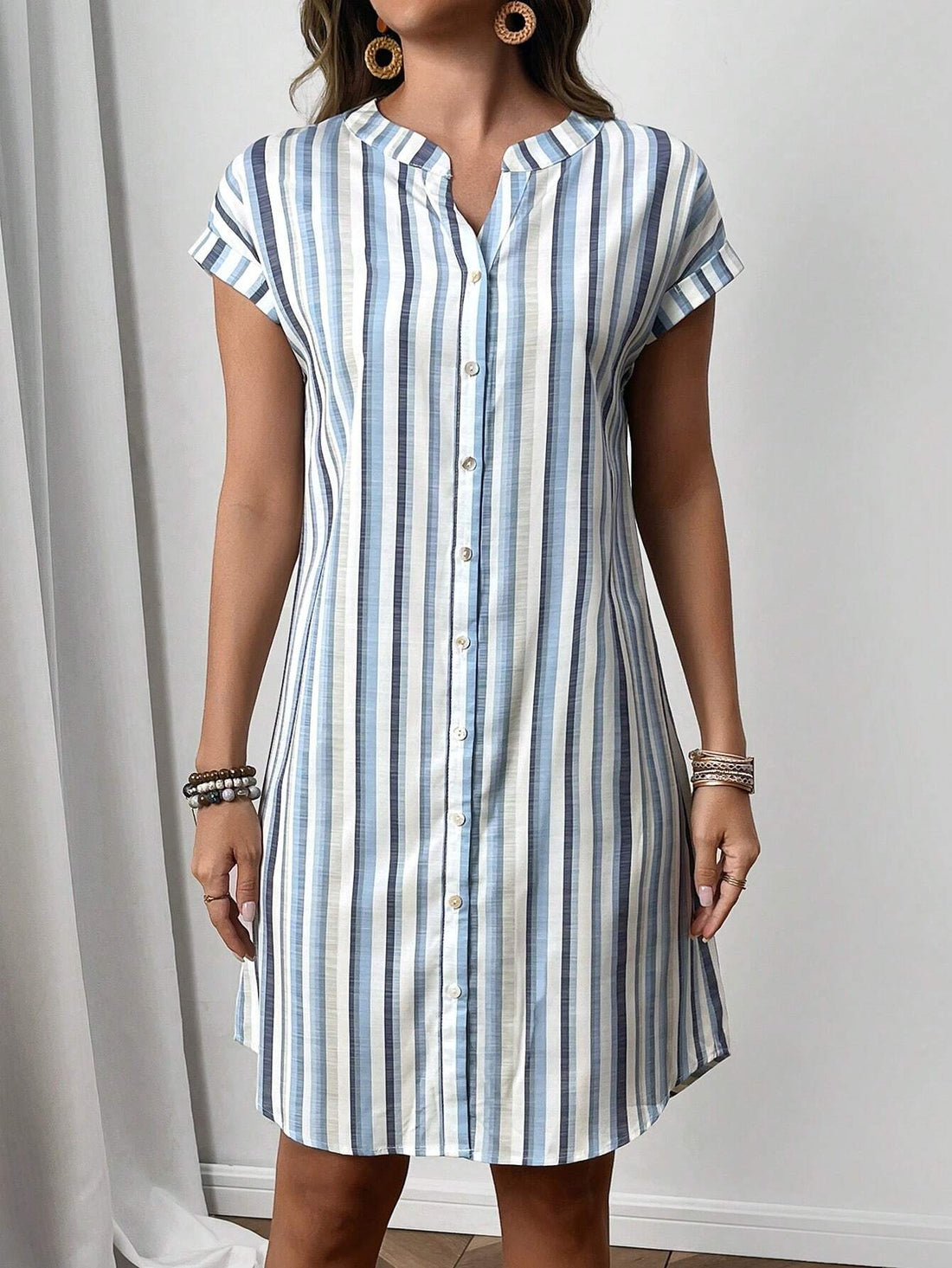 Colourful Striped Casual Summer Dress - Blue
