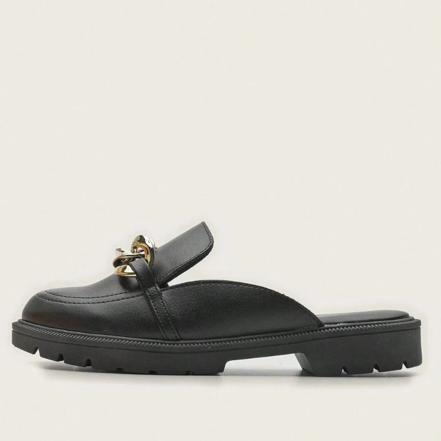 Mule Feminino Beira Rio Original Moccasin Social Shoe Woman Comfort Golden Chain Casual Minimalist Trend Elegant Luxury