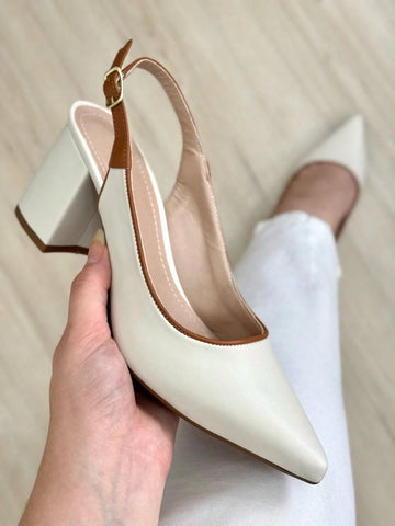 Block heel backless court shoes