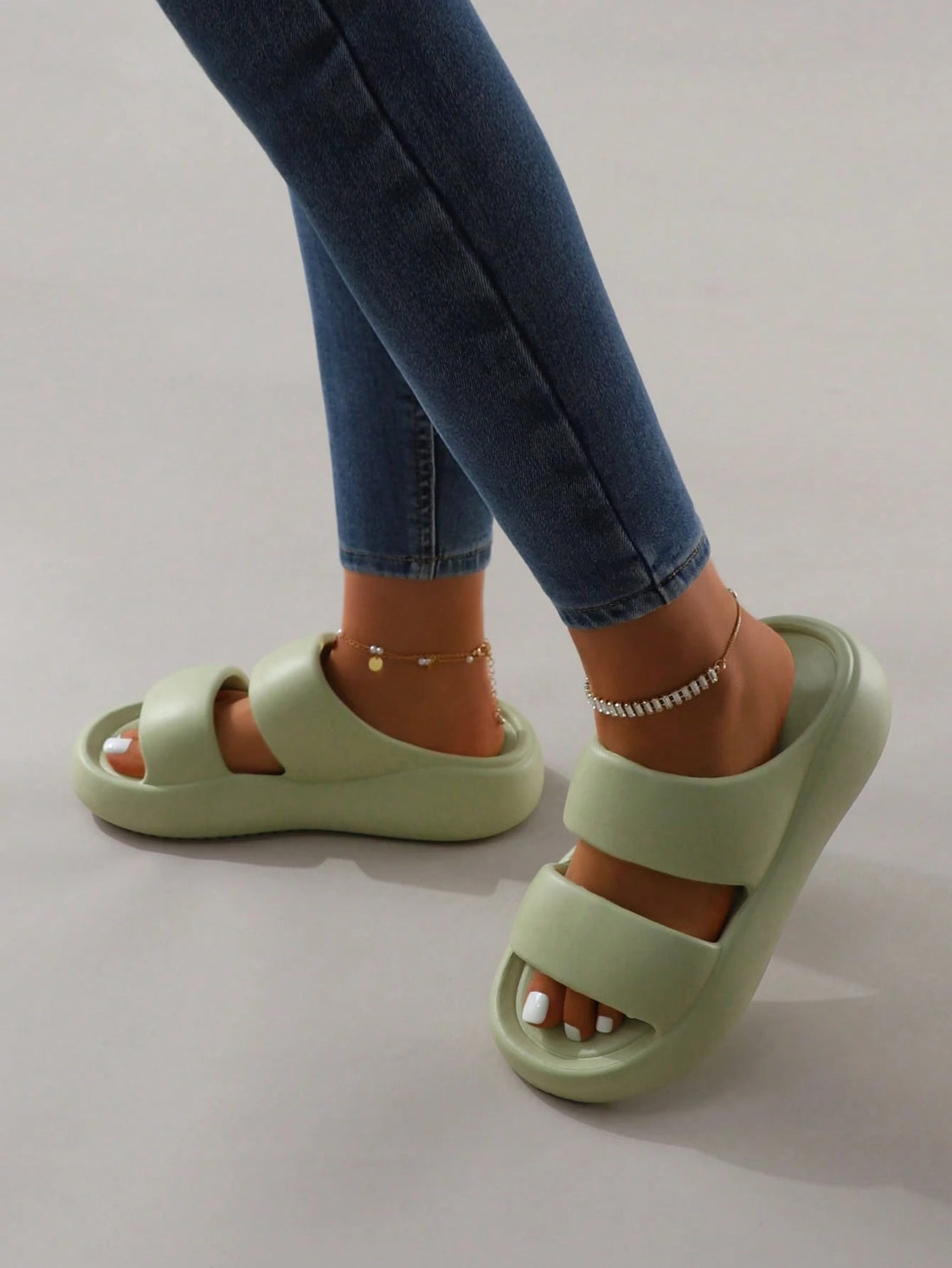 Minimalist Casual Slippers for Women with Thick Anti-Slip EVA Sole and Double Strap