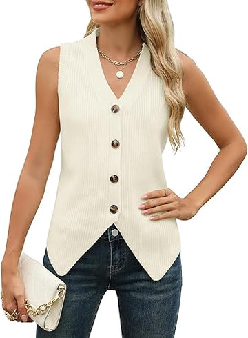 Rapbin Women's Button-Down Sweater, Sleeveless, V-Neck, Fashion Tank Top 2024